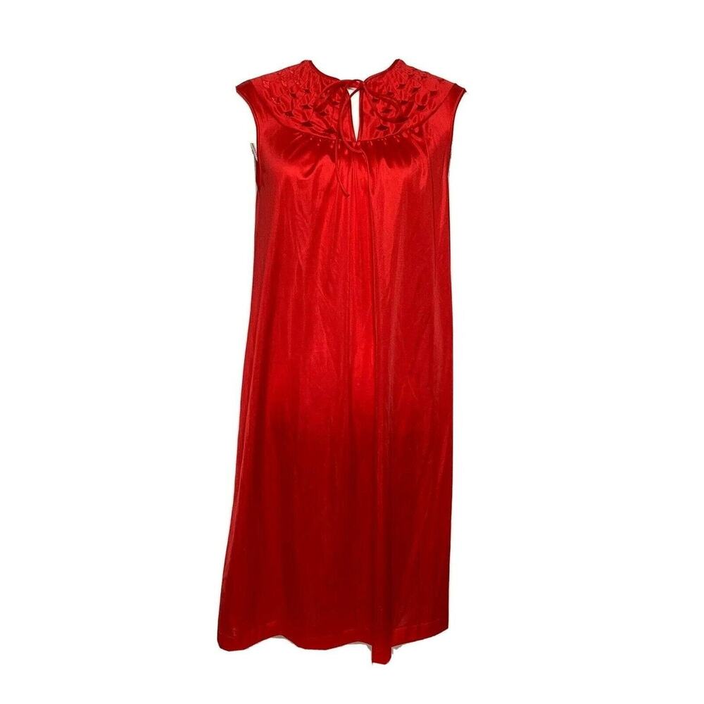 Vtg Vanity Fair Nightgown red nightgown 60s Modest Sleepwear 4p Embroidered